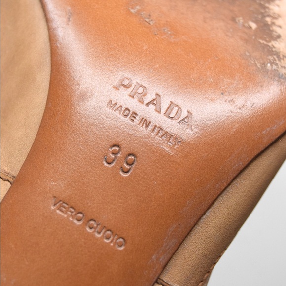 PRADA Tan Cut Out Leather Pointed Toe Kitten Heel Pumps - Picture 7 of 10